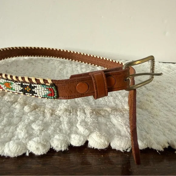 VTG 60s/70s Hand Tooled/Beaded Native Belt 26” Thunderbird Indian Belt - Picture 2 of 8